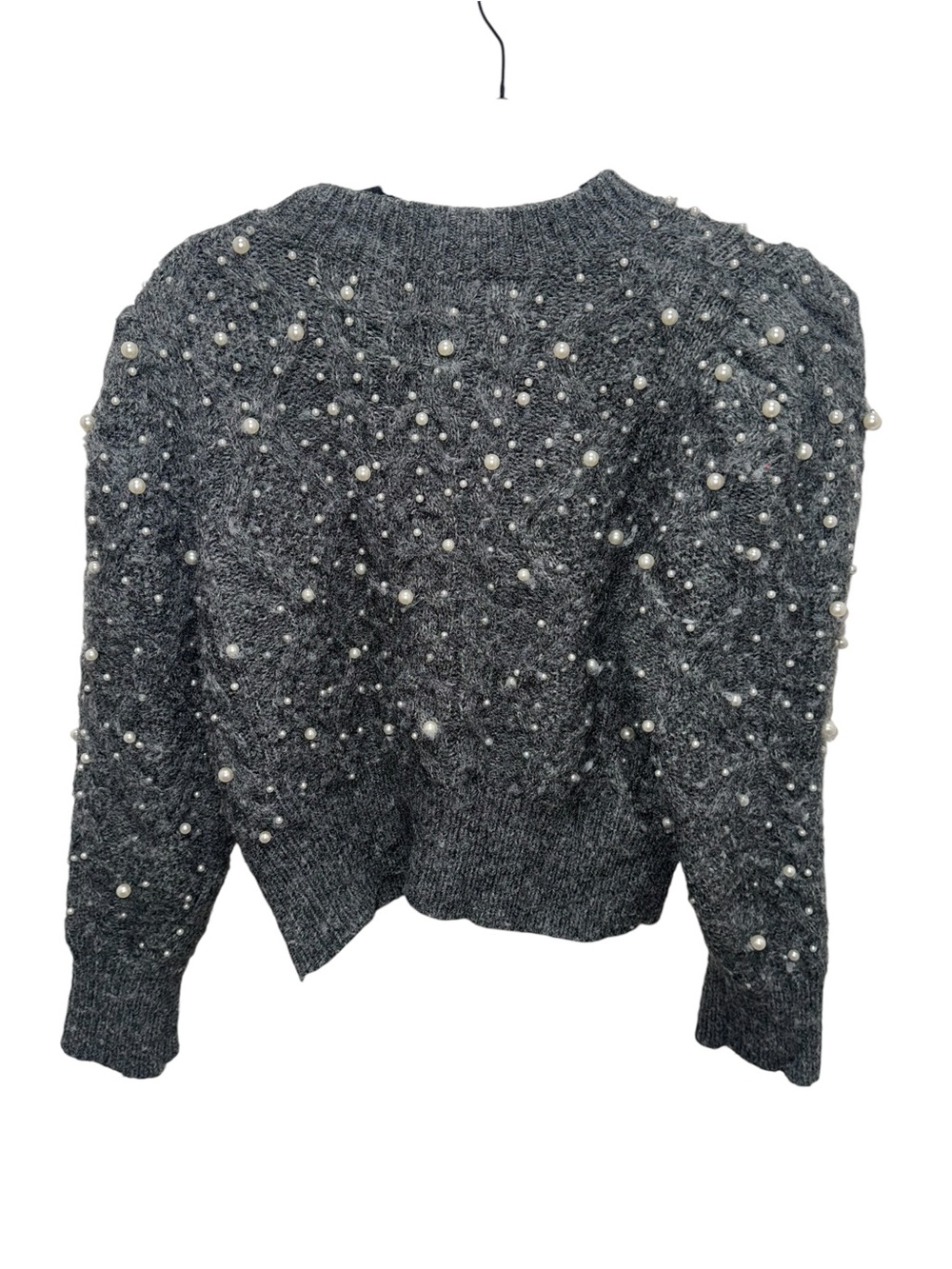 Zara Gray Pearl Embellished Puff Sleeve Sweater Small - Picture 7 of 7